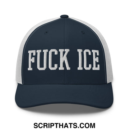 Fuck ICE Embroidered Mesh Trucker Hat Navy White