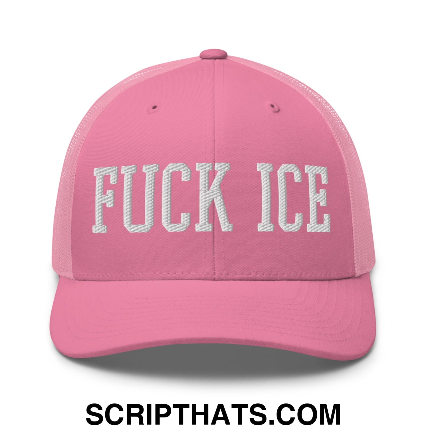Fuck ICE Embroidered Mesh Trucker Hat Pink