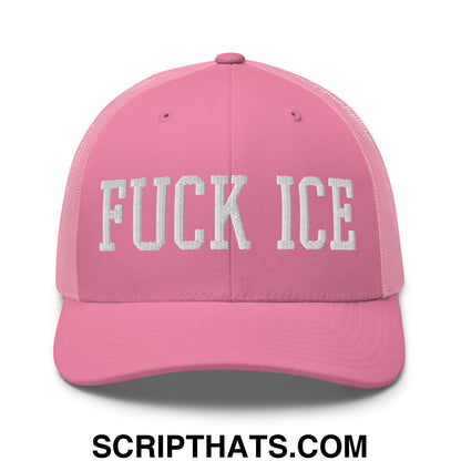 Fuck ICE Embroidered Mesh Trucker Hat Pink