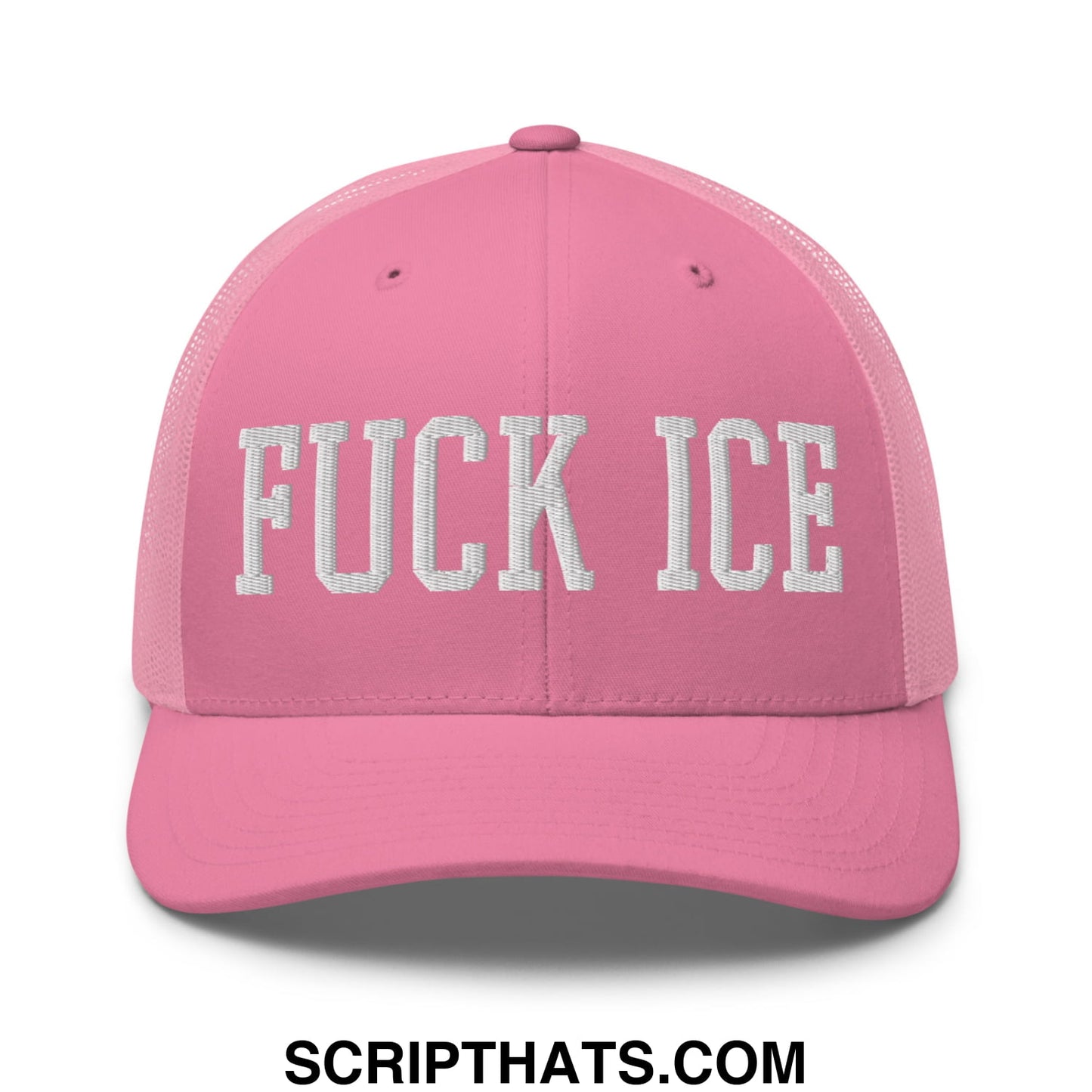 Fuck ICE Embroidered Mesh Trucker Hat Pink