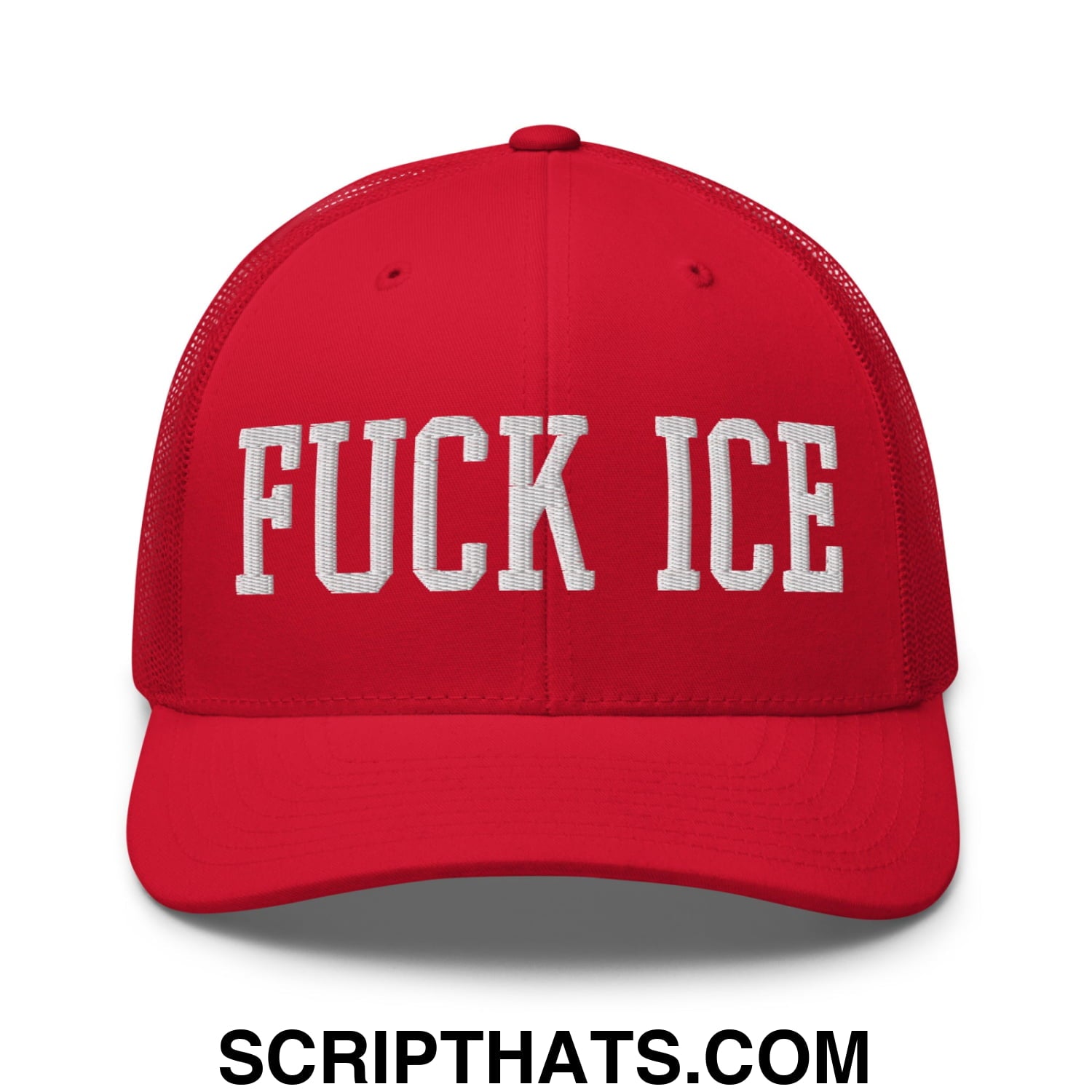Fuck ICE Embroidered Mesh Trucker Hat Red
