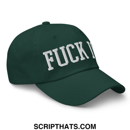 Dark green unstructured dad hat with white embroidered fuck ice lettering in bold design