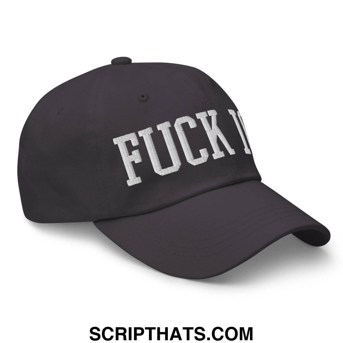Black unstructured dad hat with white embroidered fuck ice lettering, casual streetwear baseball cap