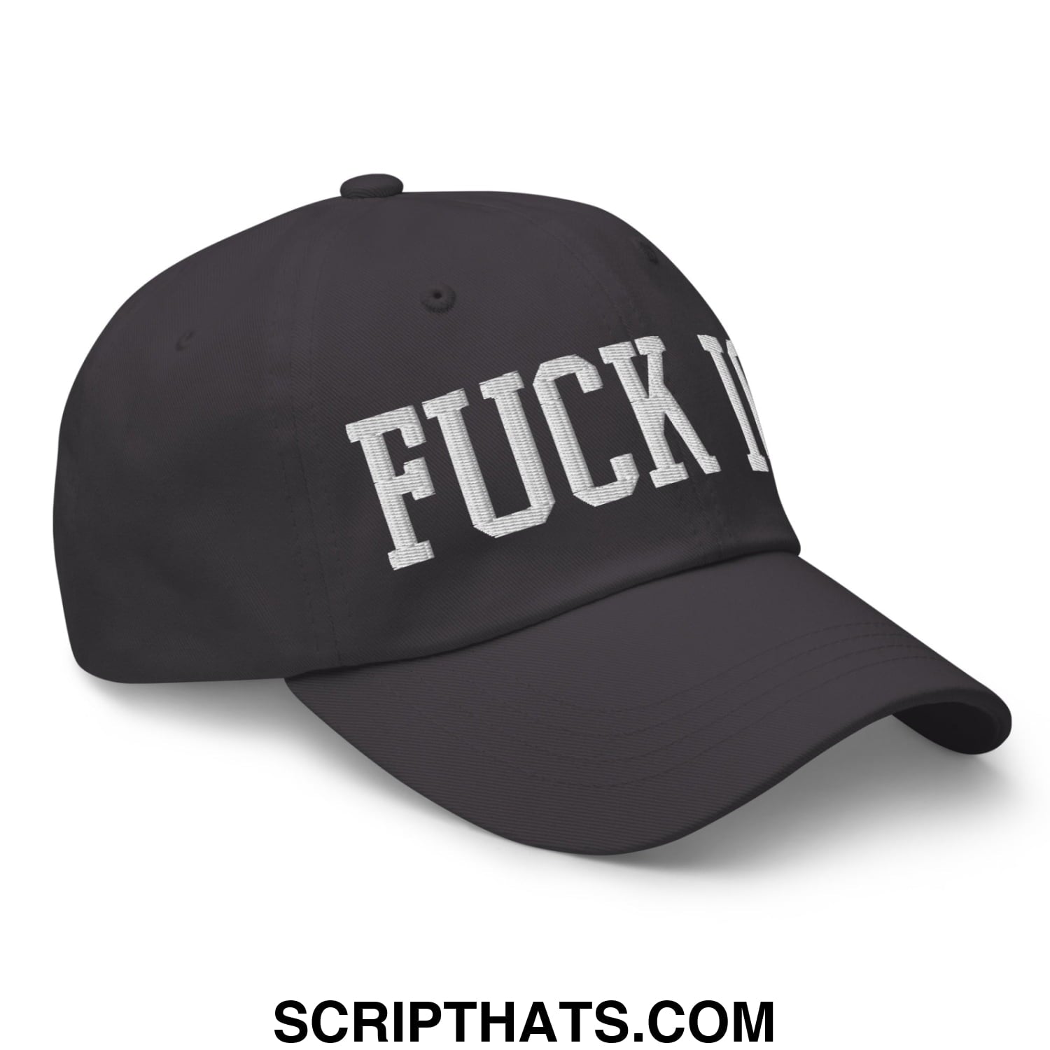 Black unstructured dad hat with white embroidered fuck ice lettering, casual streetwear baseball cap