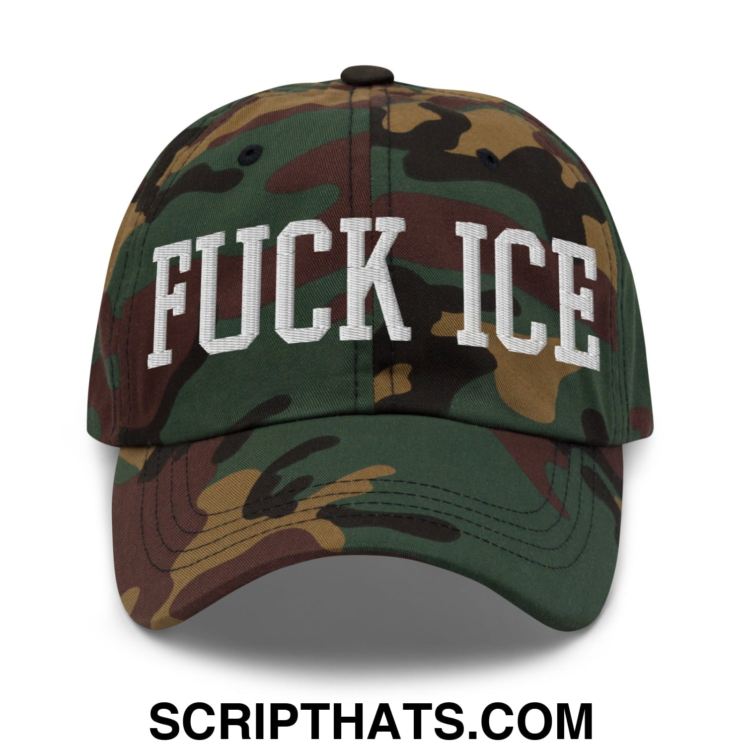 Fuck ICE Embroidered Unstructured Dad Hat Green Camo