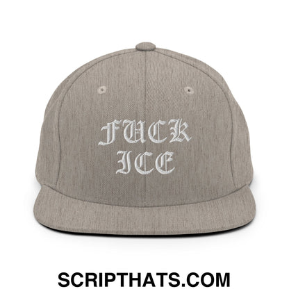 Fuck ICE Old English Embroidered Flat Bill Brim Snapback Hat Heather Grey