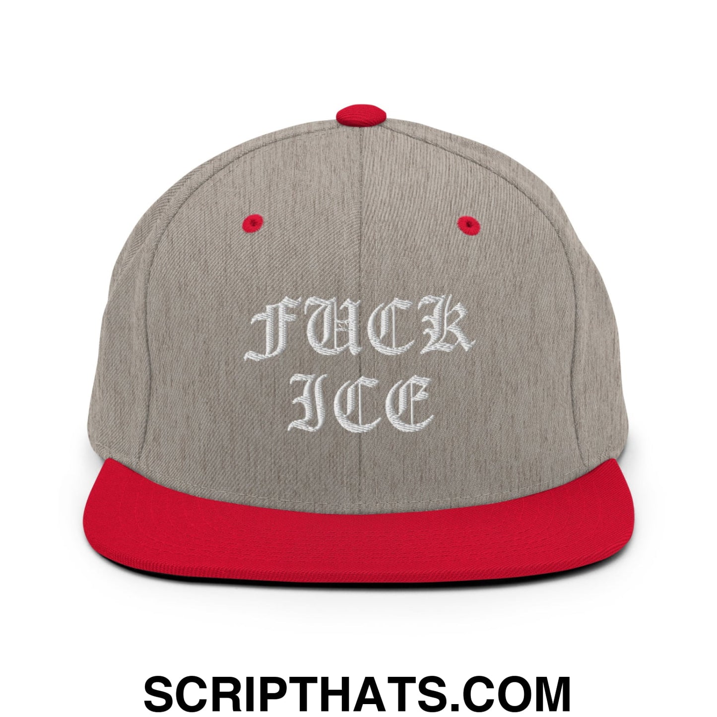 Fuck ICE Old English Embroidered Flat Bill Brim Snapback Hat Heather Grey Red