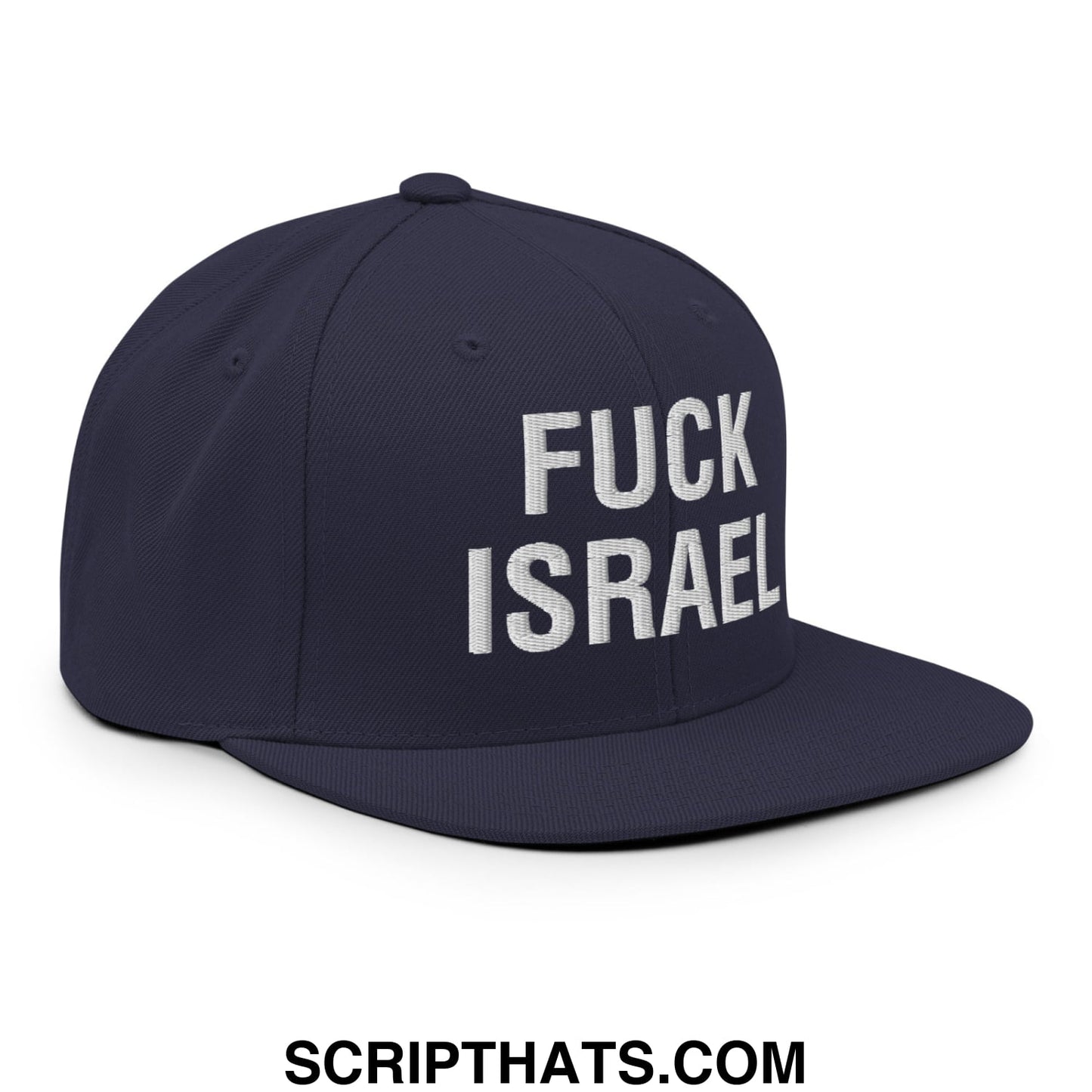Fuck Israel Embroidered Flat Bill Brim Snapback Hat Navy