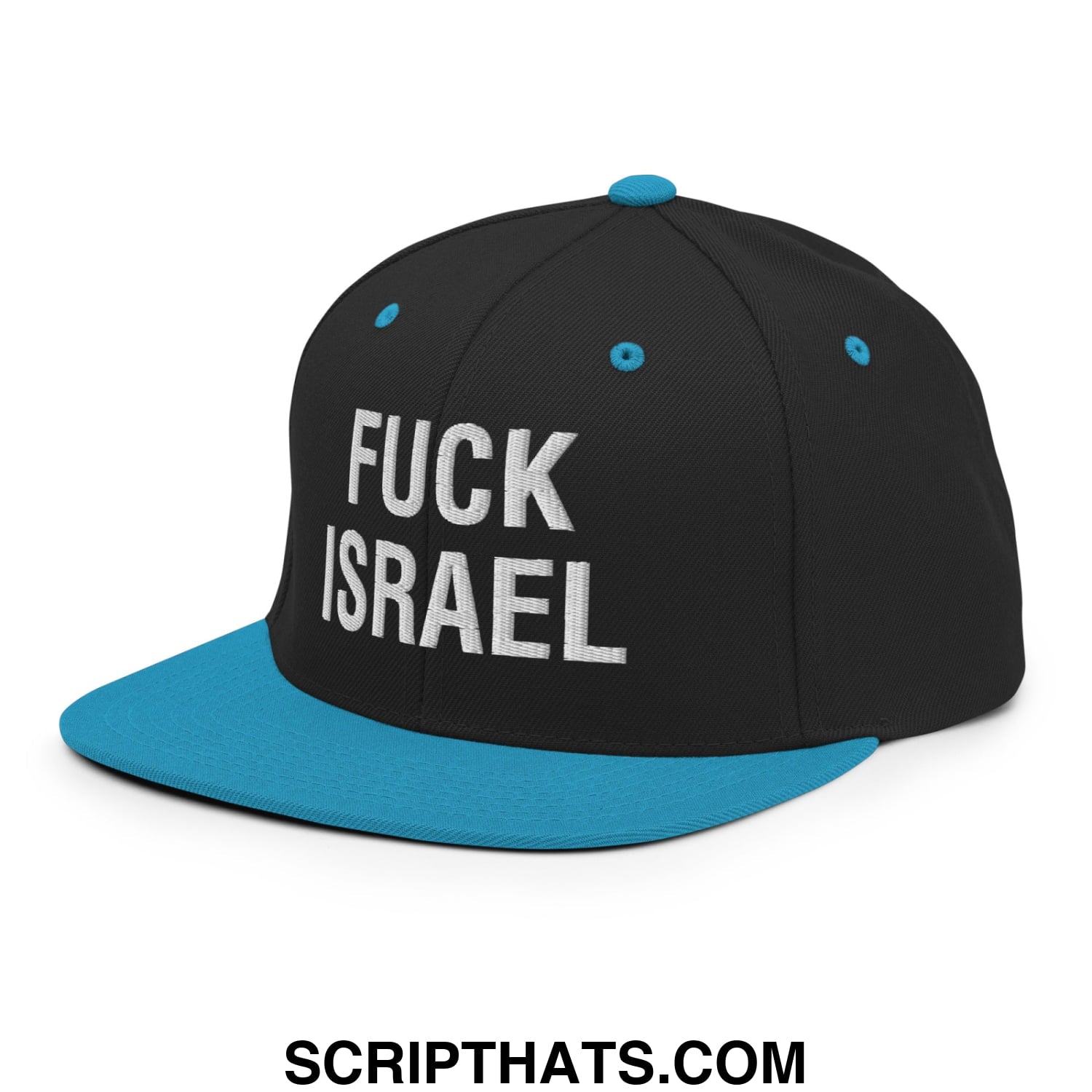 Fuck Israel Embroidered Flat Bill Brim Snapback Hat Black Teal