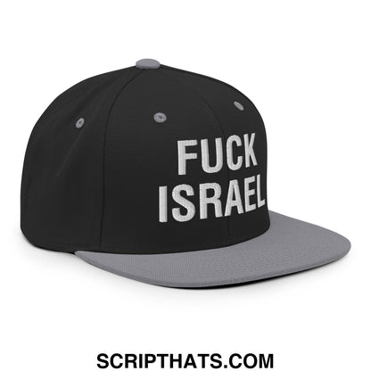 Fuck Israel Embroidered Flat Bill Brim Snapback Hat Black Silver