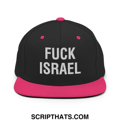 Fuck Israel Embroidered Flat Bill Brim Snapback Hat Black Neon Pink
