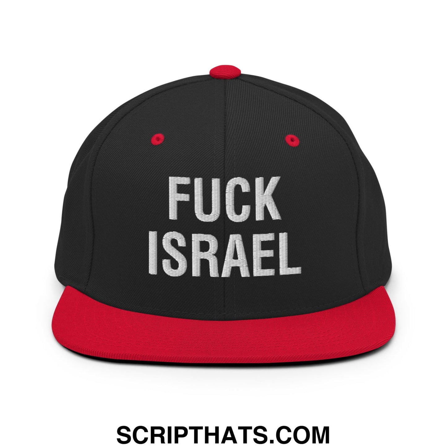 Fuck Israel Embroidered Flat Bill Brim Snapback Hat Black Red