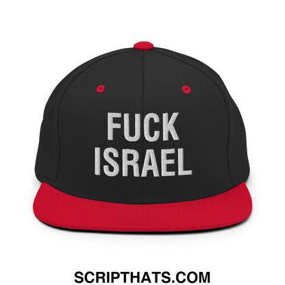 Fuck Israel Embroidered Flat Bill Brim Snapback Hat Black Red