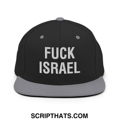 Fuck Israel Embroidered Flat Bill Brim Snapback Hat Black Silver