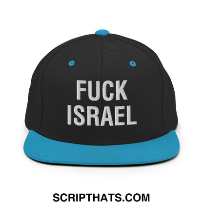 Fuck Israel Embroidered Flat Bill Brim Snapback Hat Black Teal