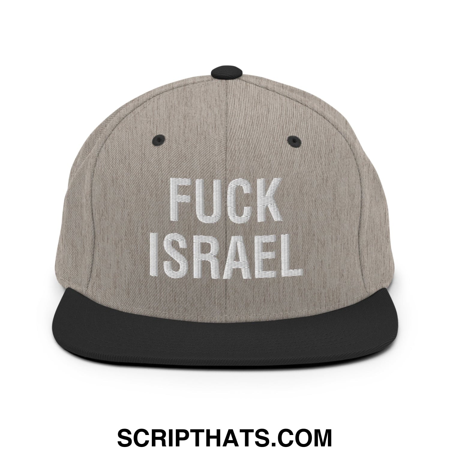 Fuck Israel Embroidered Flat Bill Brim Snapback Hat Heather Black