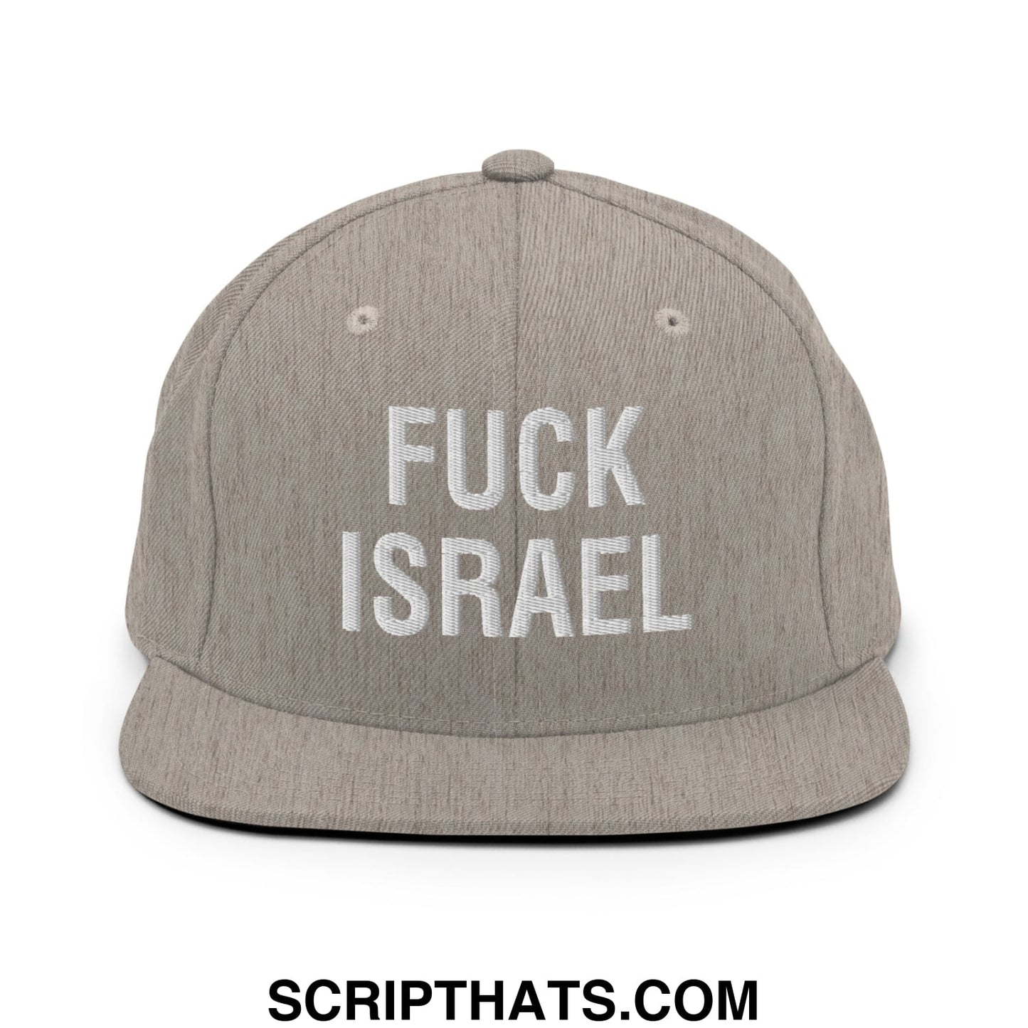 Fuck Israel Embroidered Flat Bill Brim Snapback Hat Heather Grey