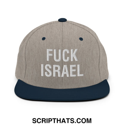 Fuck Israel Embroidered Flat Bill Brim Snapback Hat Heather Grey Navy