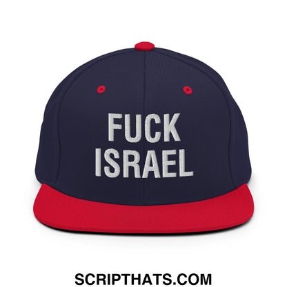 Fuck Israel Embroidered Flat Bill Brim Snapback Hat Navy Red