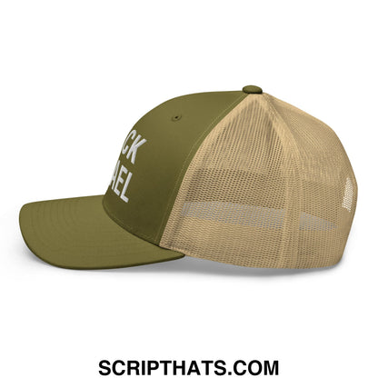 Fuck Israel Embroidered Mesh Trucker Hat Moss Khaki