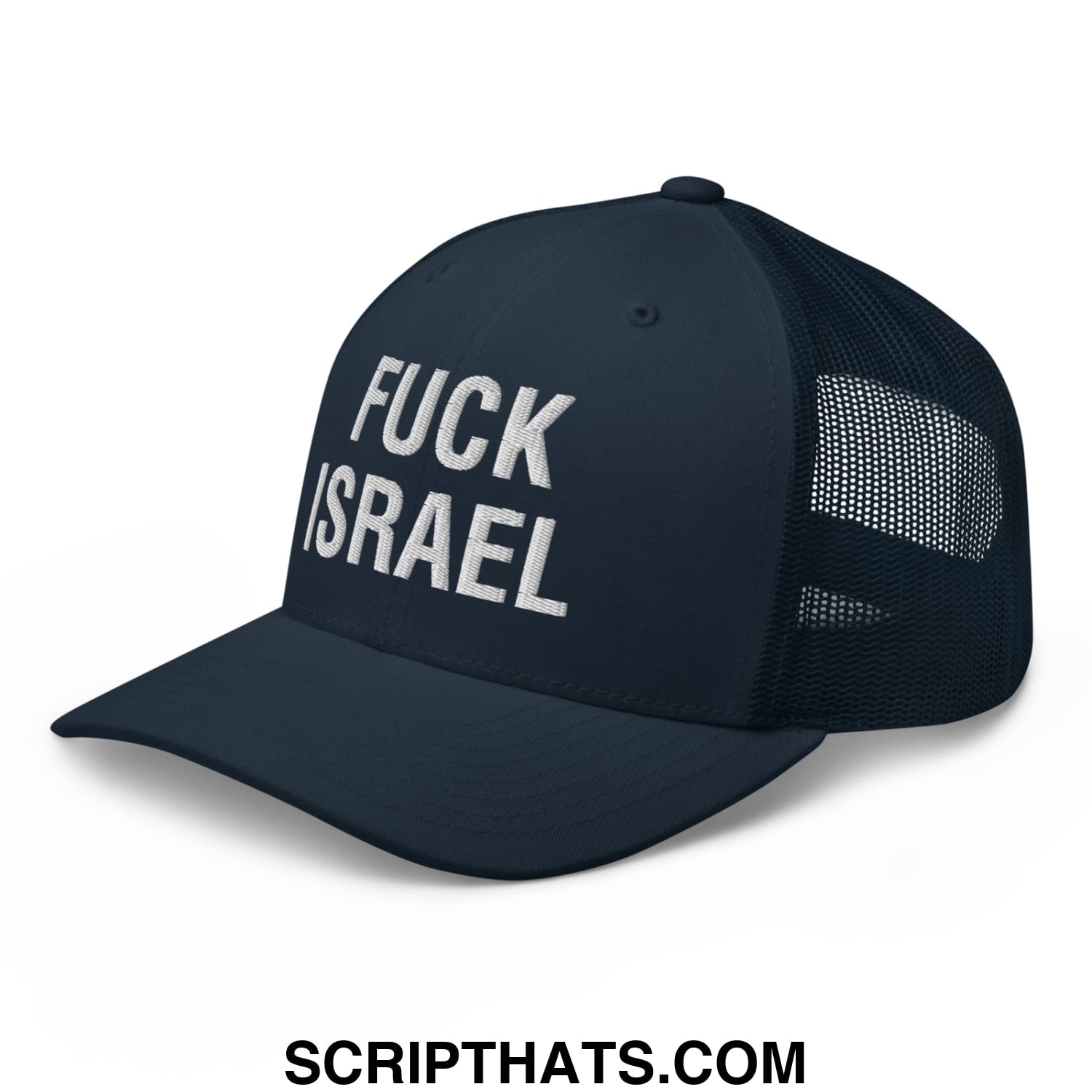 Fuck Israel Embroidered Mesh Trucker Hat Navy