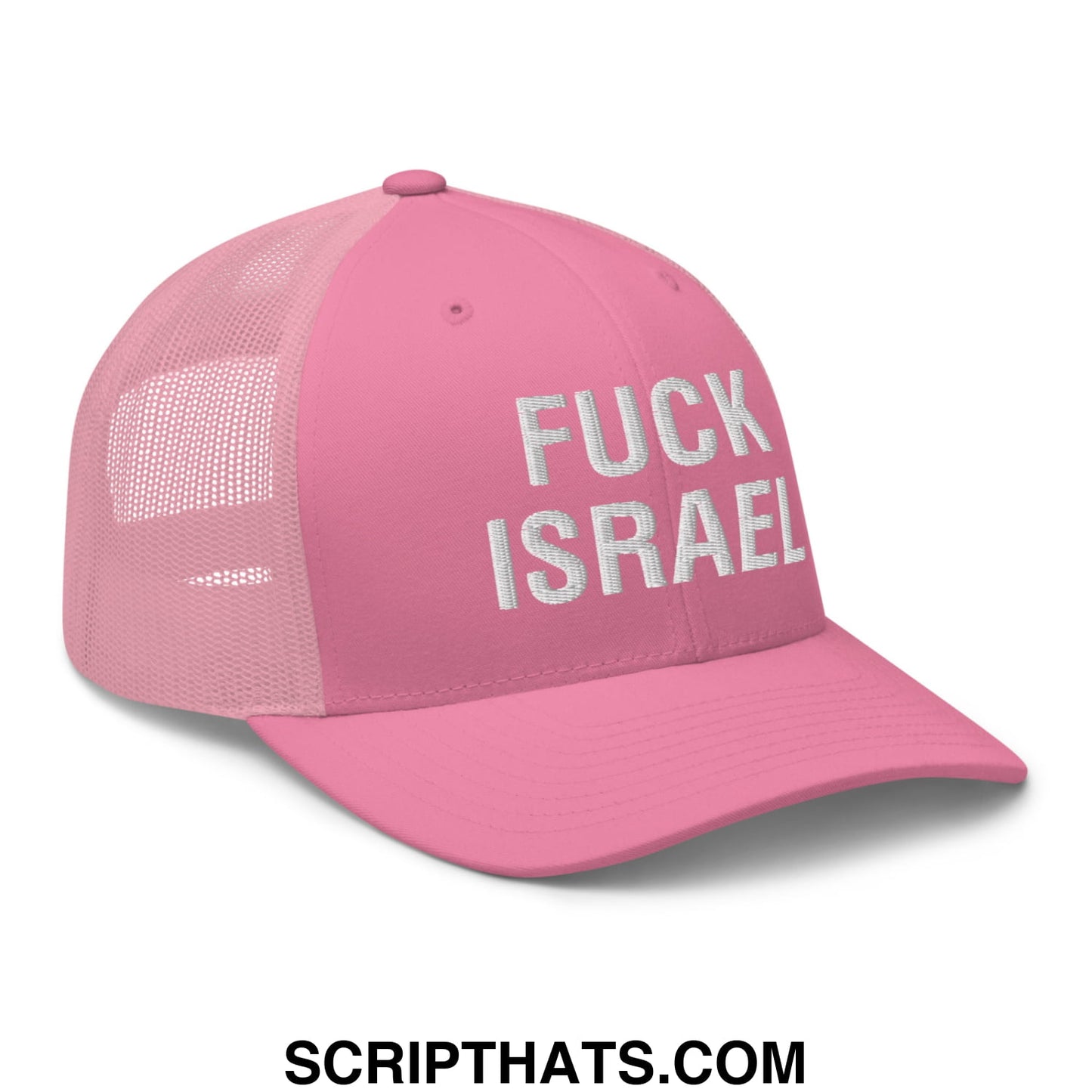 Fuck Israel Embroidered Mesh Trucker Hat Pink