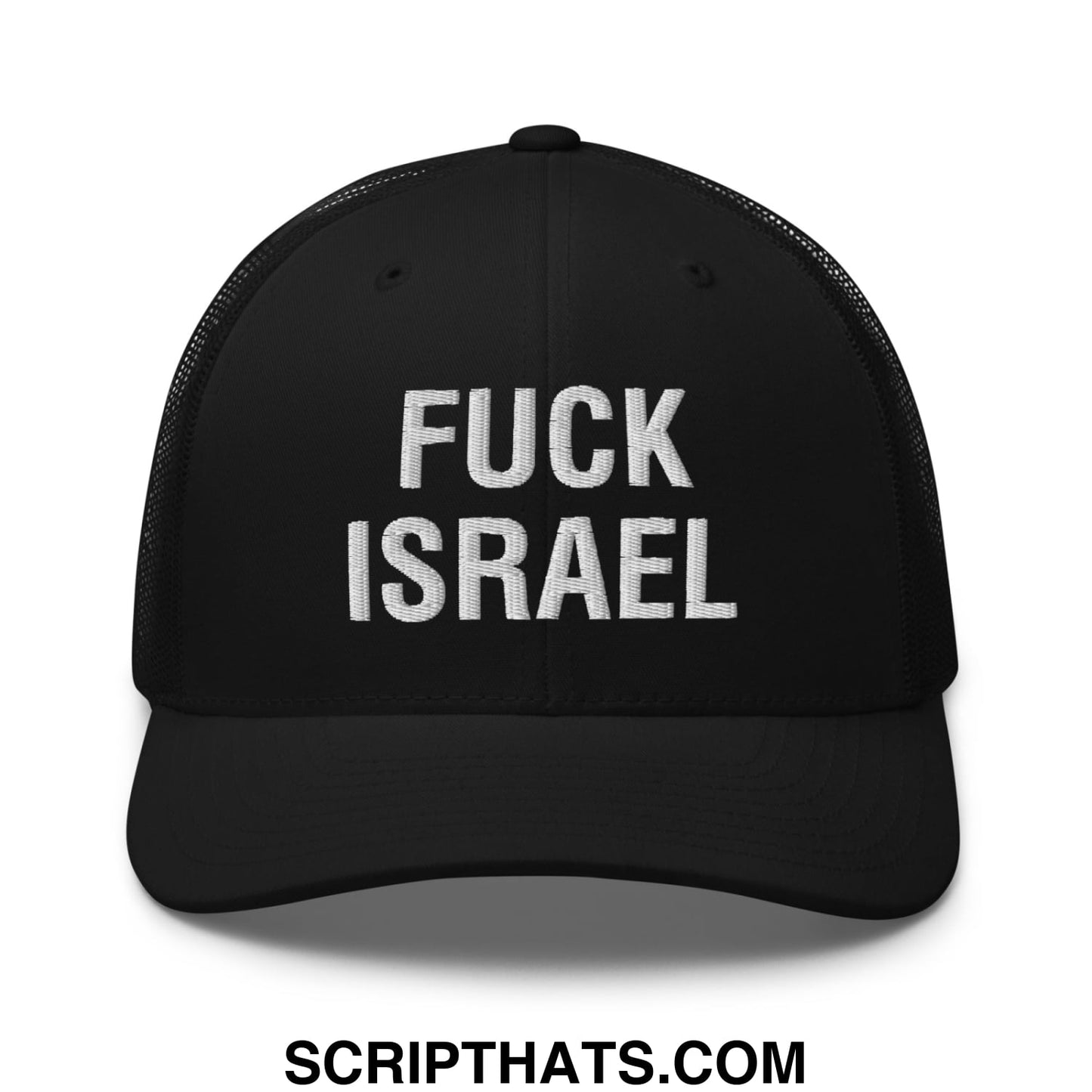 Fuck Israel Embroidered Mesh Trucker Hat Black