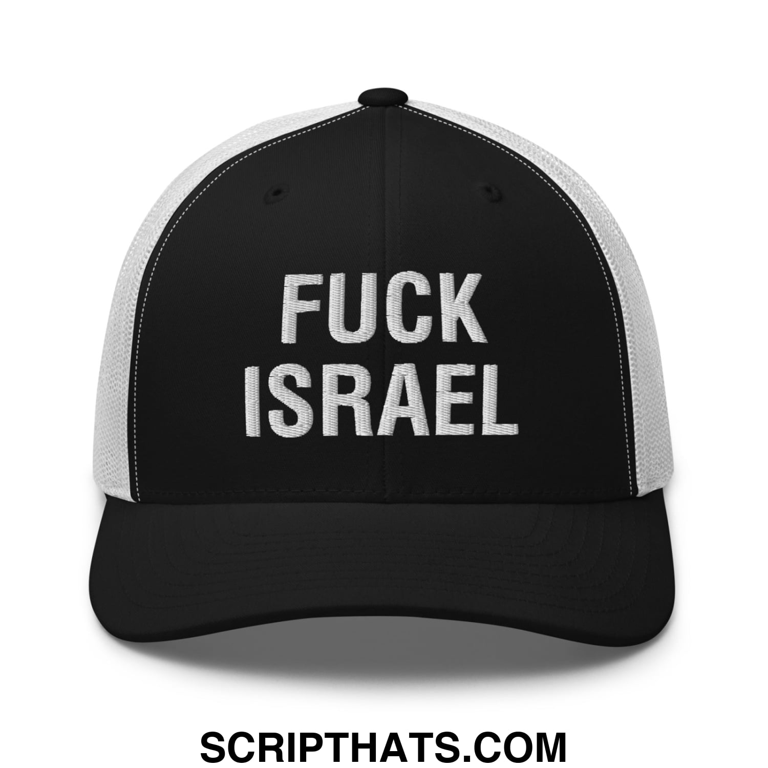 Fuck Israel Embroidered Mesh Trucker Hat Black White