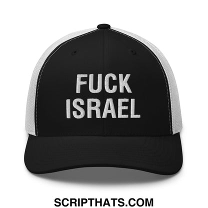 Fuck Israel Embroidered Mesh Trucker Hat Black White