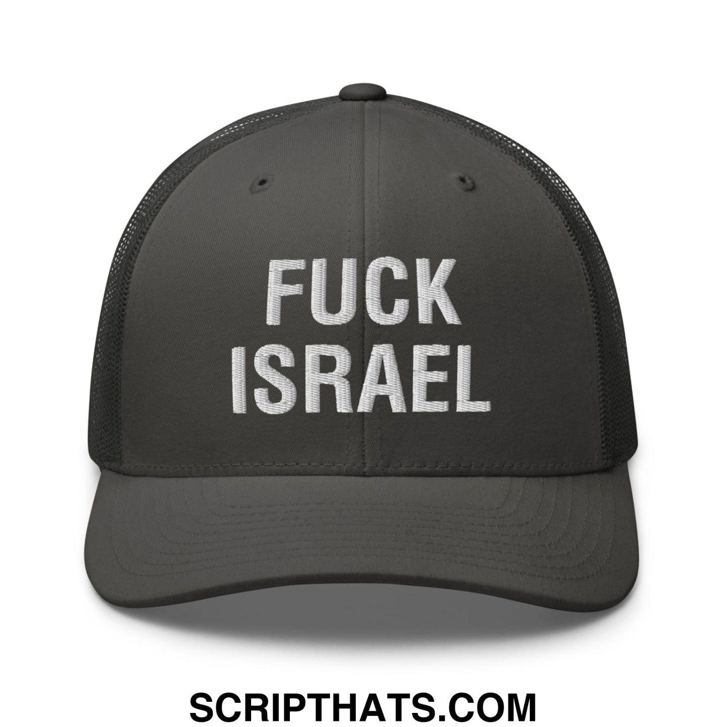 Fuck Israel Embroidered Mesh Trucker Hat Charcoal
