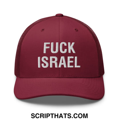 Fuck Israel Embroidered Mesh Trucker Hat Cranberry