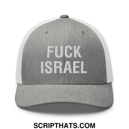Fuck Israel Embroidered Mesh Trucker Hat Heather Grey White