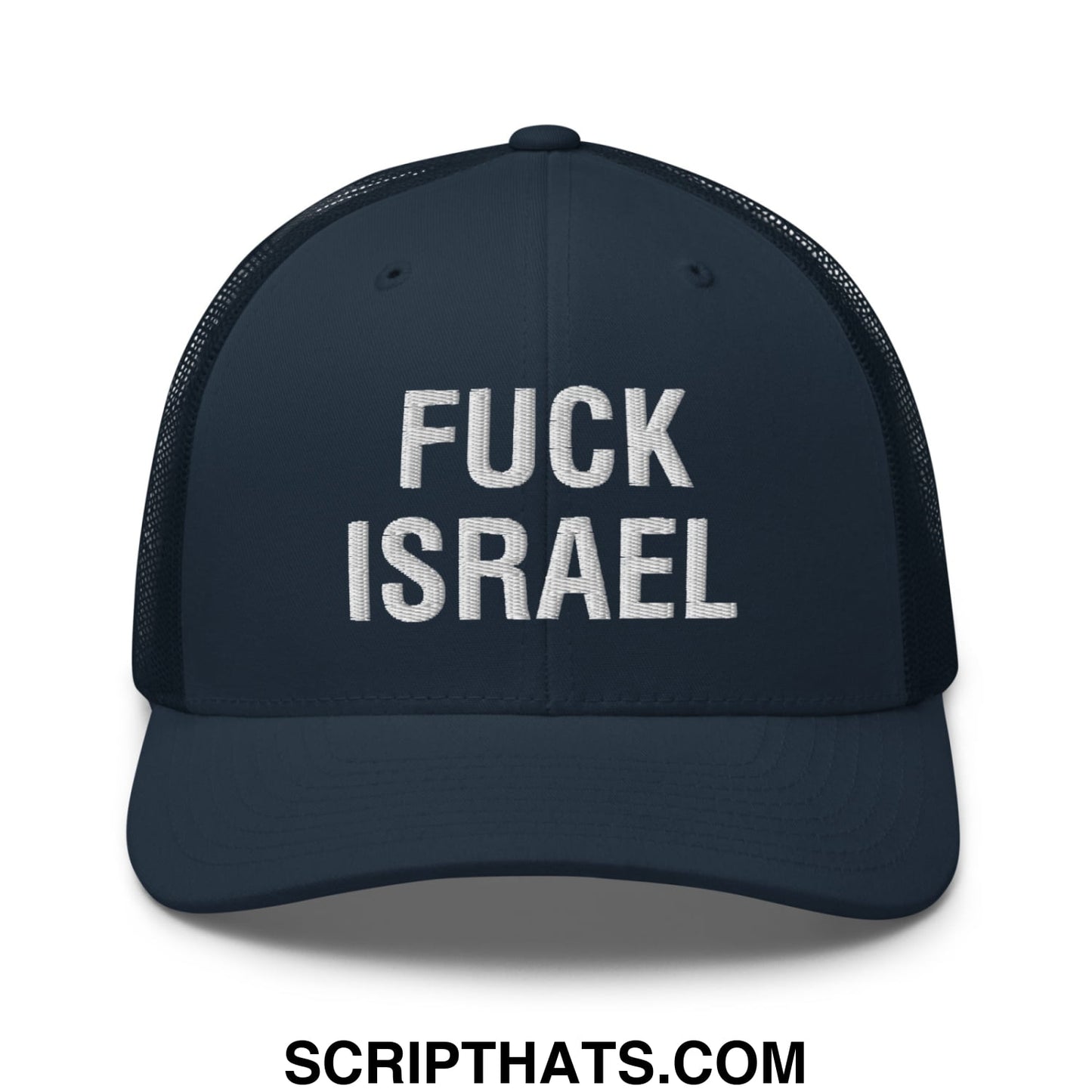 Fuck Israel Embroidered Mesh Trucker Hat Navy