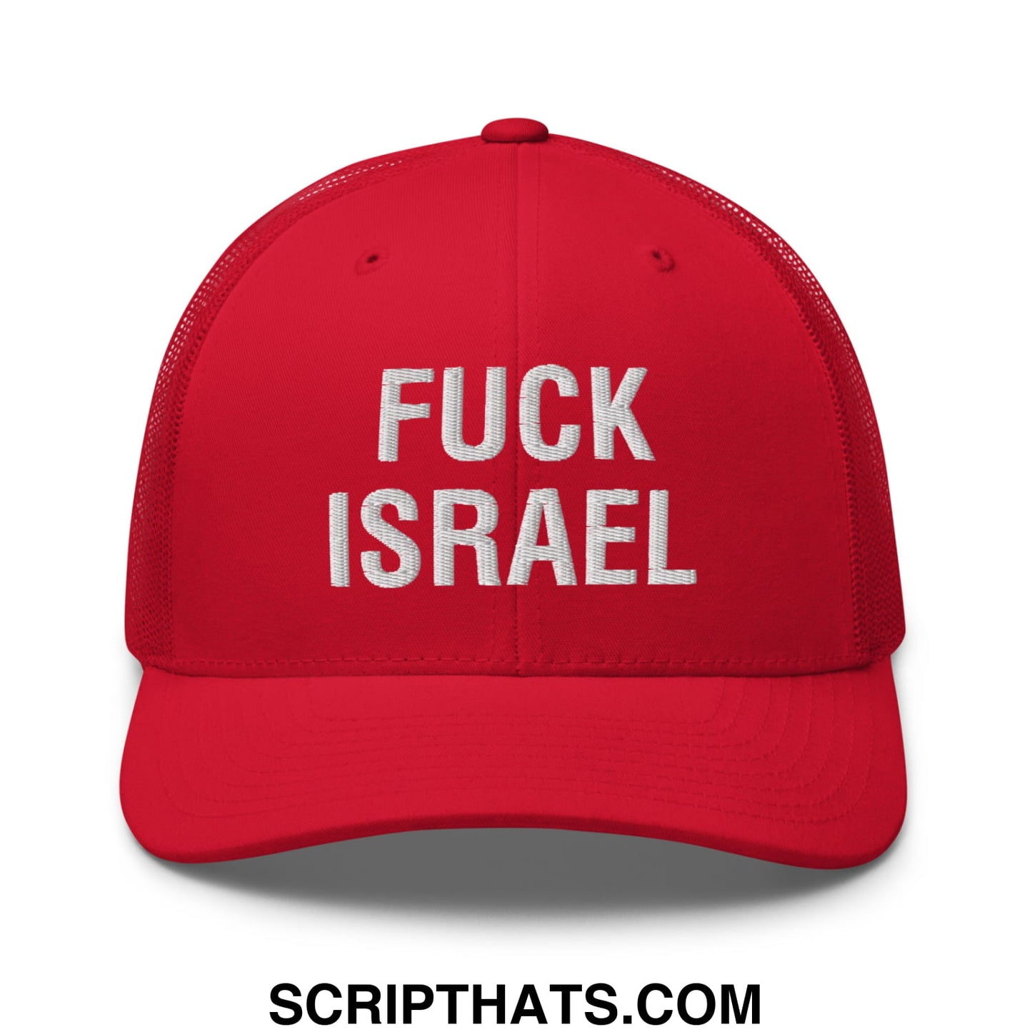 Fuck Israel Embroidered Mesh Trucker Hat Red