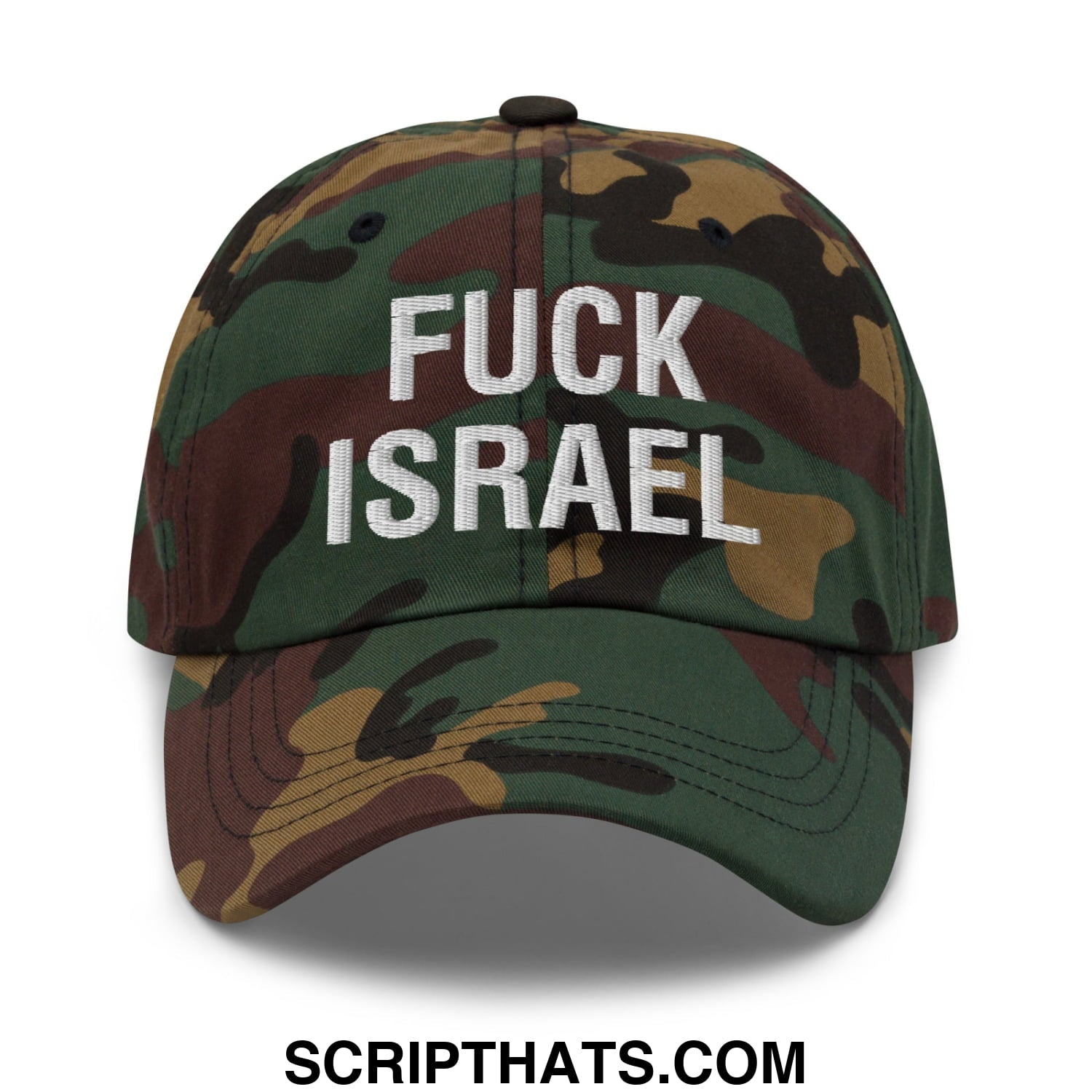 Fuck Israel Embroidered Unstructured Dad Hat Green Camo