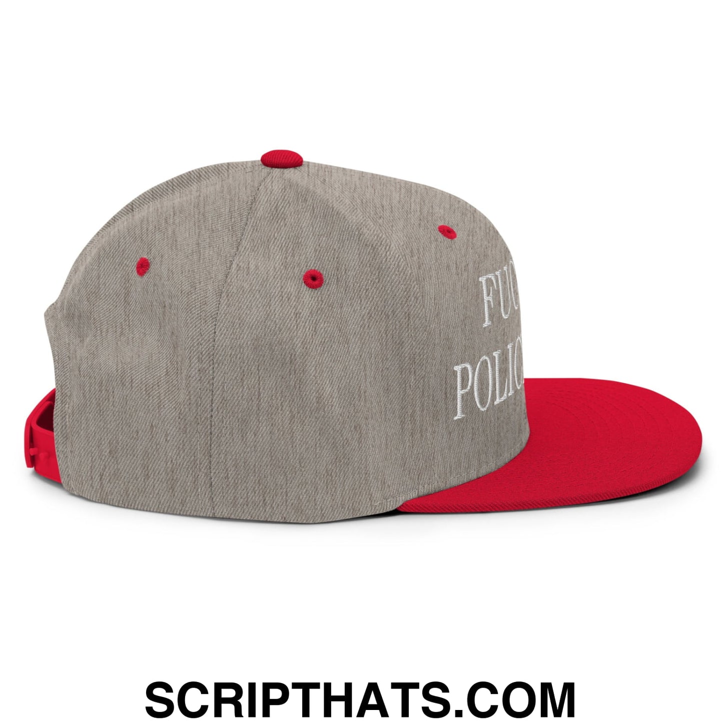 Fuck The Police State Embroidered Flat Bill Brim Snapback Hat Heather Grey Red