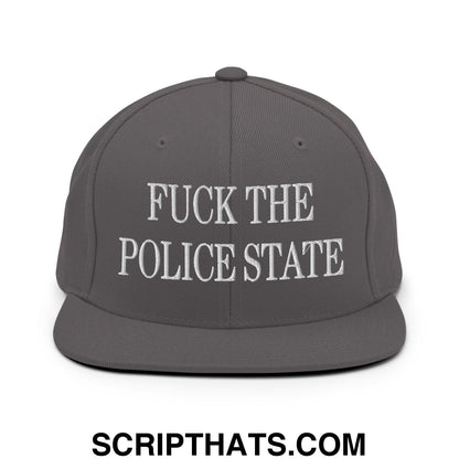 Fuck The Police State Embroidered Flat Bill Brim Snapback Hat Dark Grey