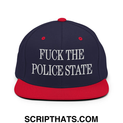Fuck The Police State Embroidered Flat Bill Brim Snapback Hat Navy Red
