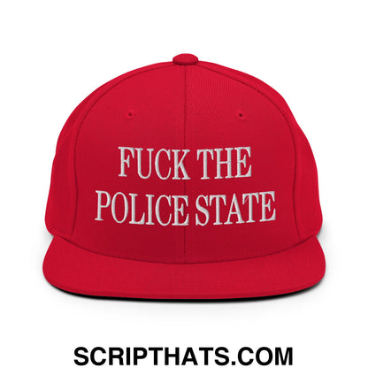 Fuck The Police State Embroidered Flat Bill Brim Snapback Hat Red