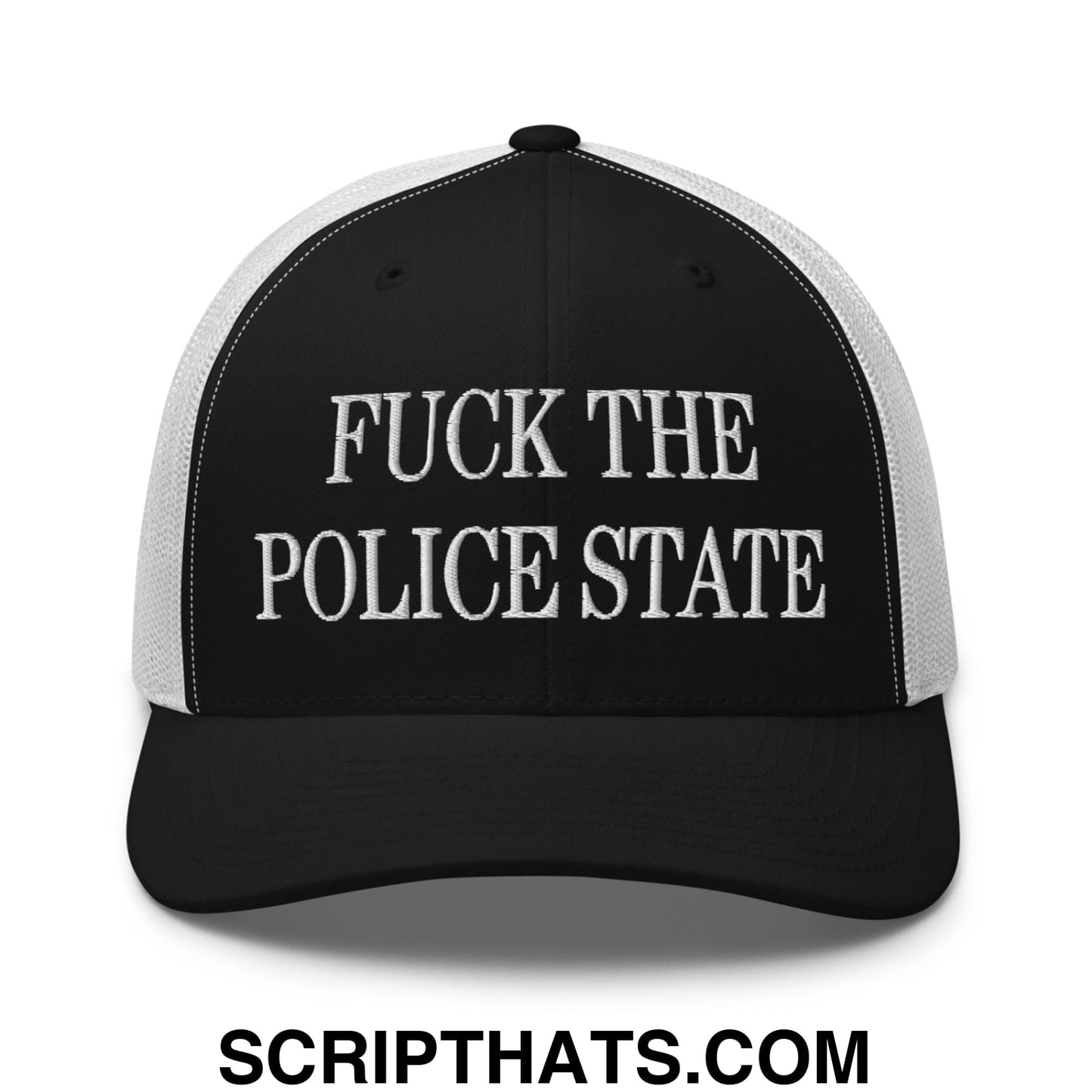 Fuck The Police State Embroidered Mesh Trucker Hat Black White