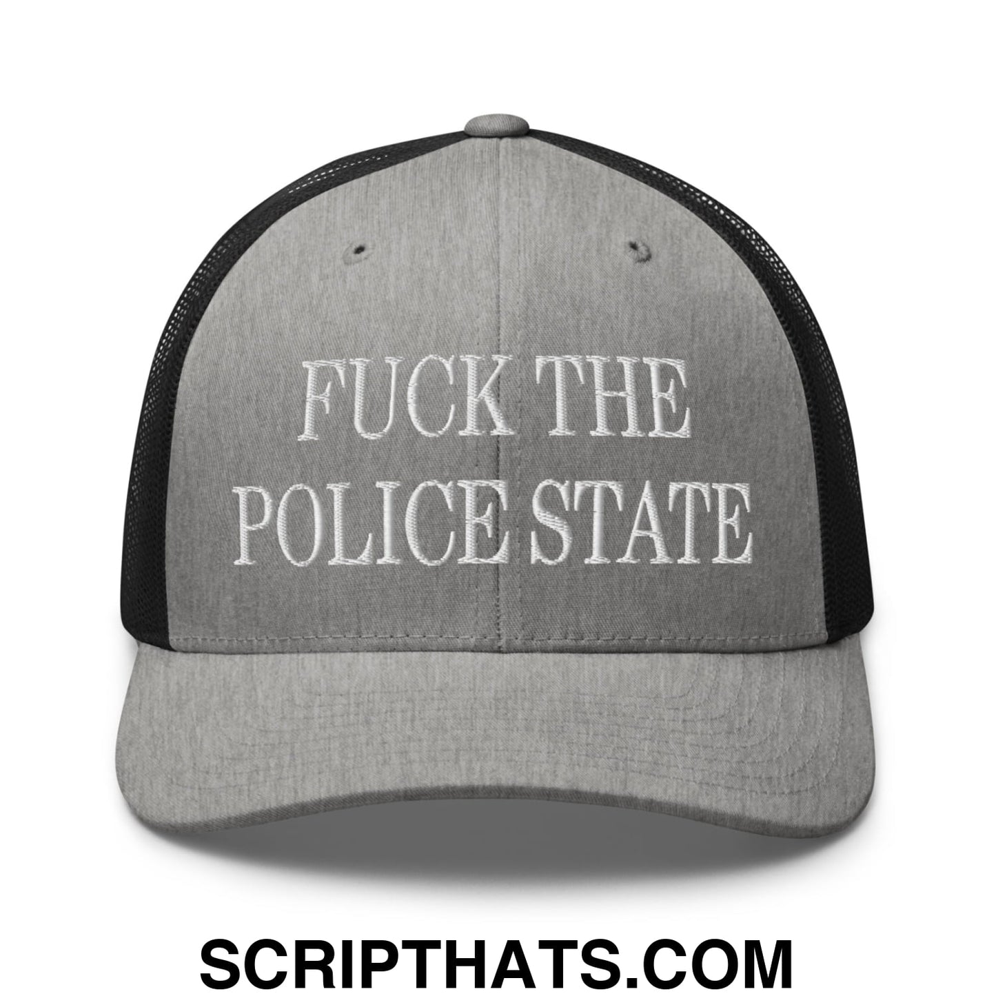 Fuck The Police State Embroidered Mesh Trucker Hat Heather Black