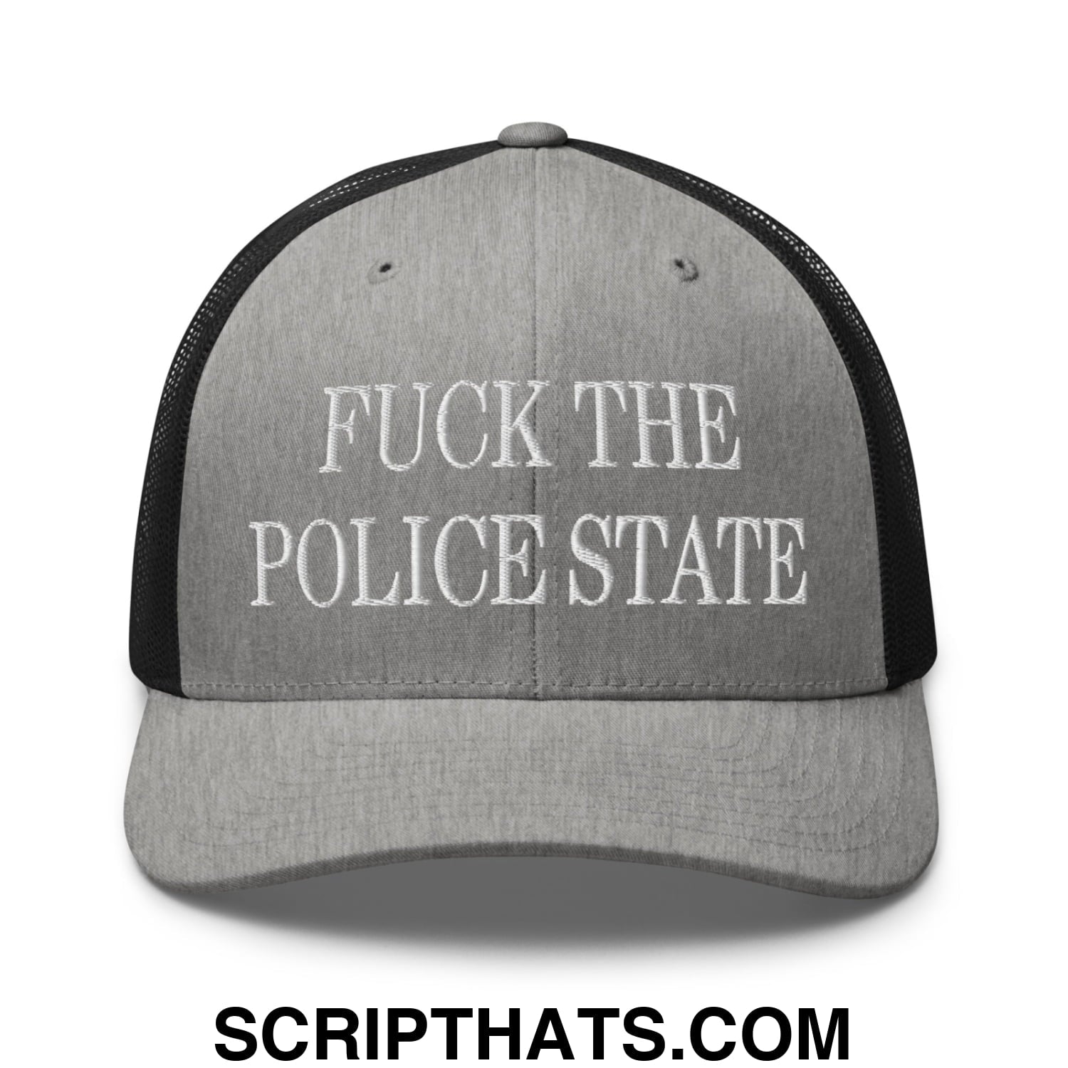 Fuck The Police State Embroidered Mesh Trucker Hat Heather Black