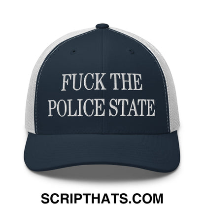 Fuck The Police State Embroidered Mesh Trucker Hat Navy White