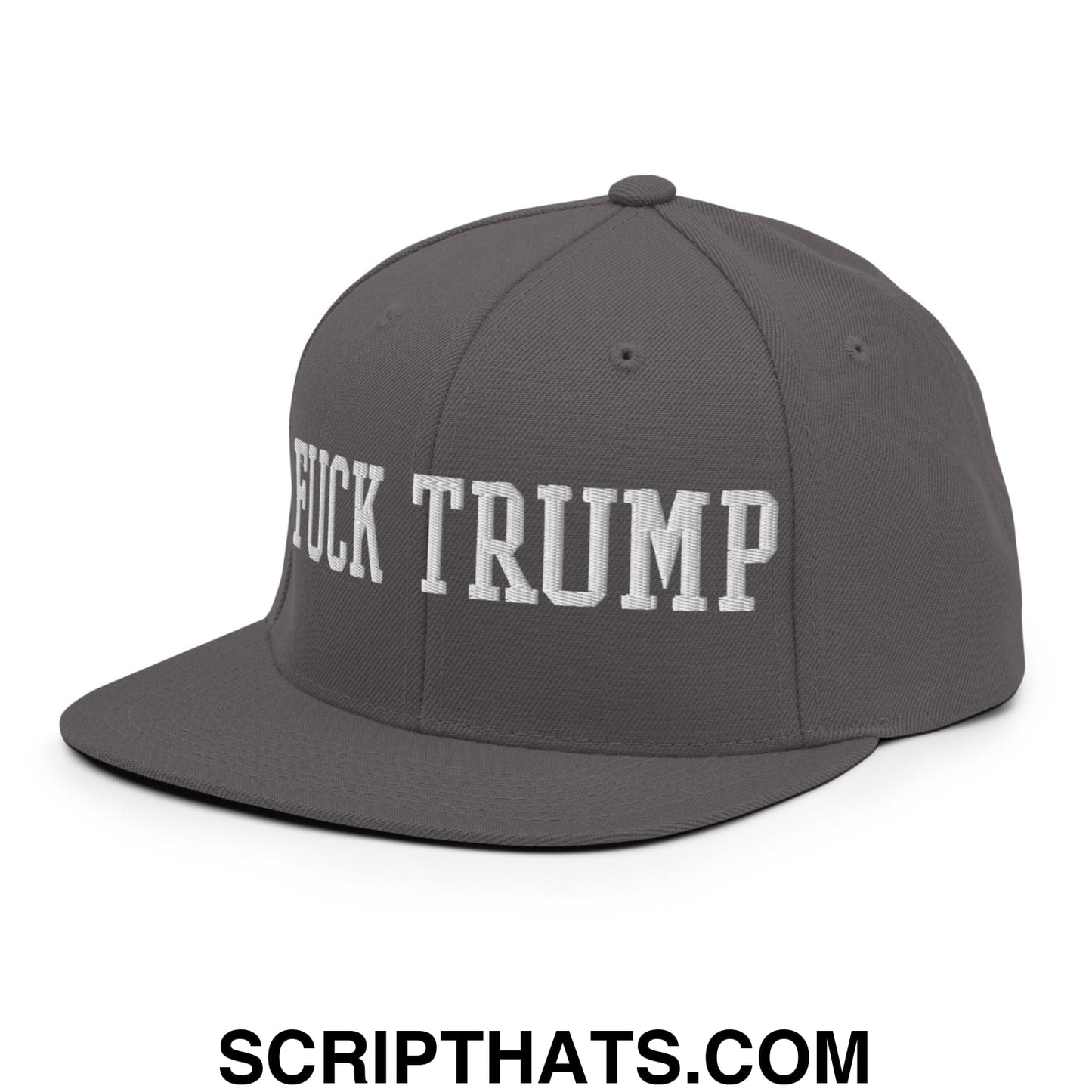 Fuck Trump Embroidered Flat Bill Brim Snapback Hat Dark Grey