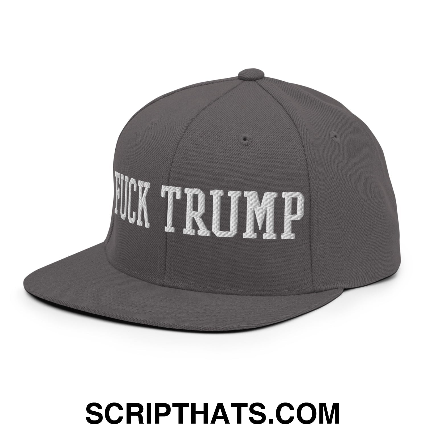 Fuck Trump Embroidered Flat Bill Brim Snapback Hat Dark Grey