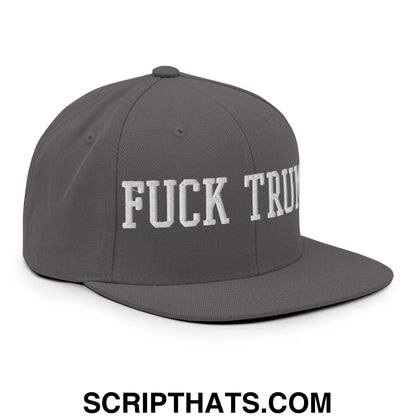 Fuck Trump Embroidered Flat Bill Brim Snapback Hat Dark Grey
