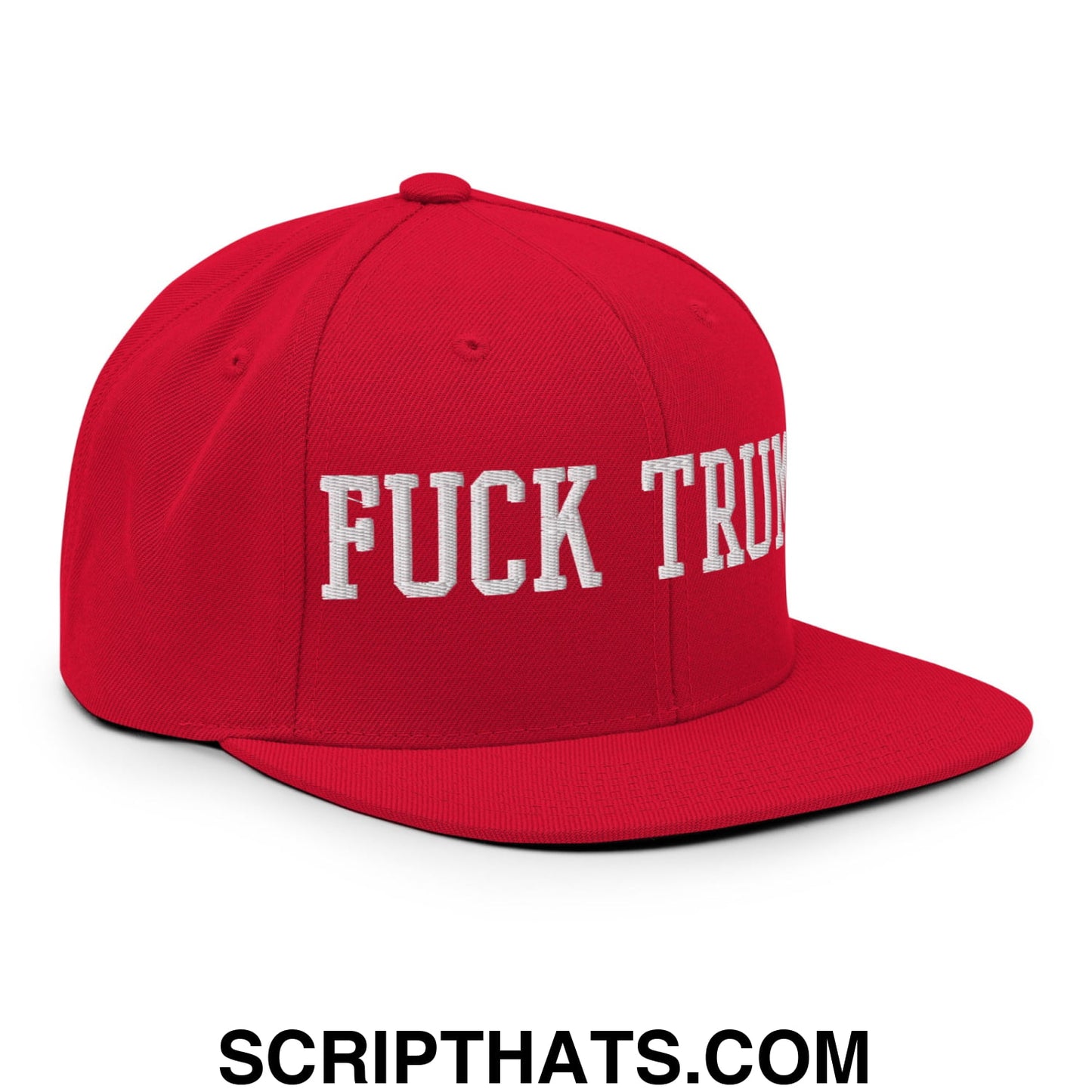 Fuck Trump Embroidered Flat Bill Brim Snapback Hat Red