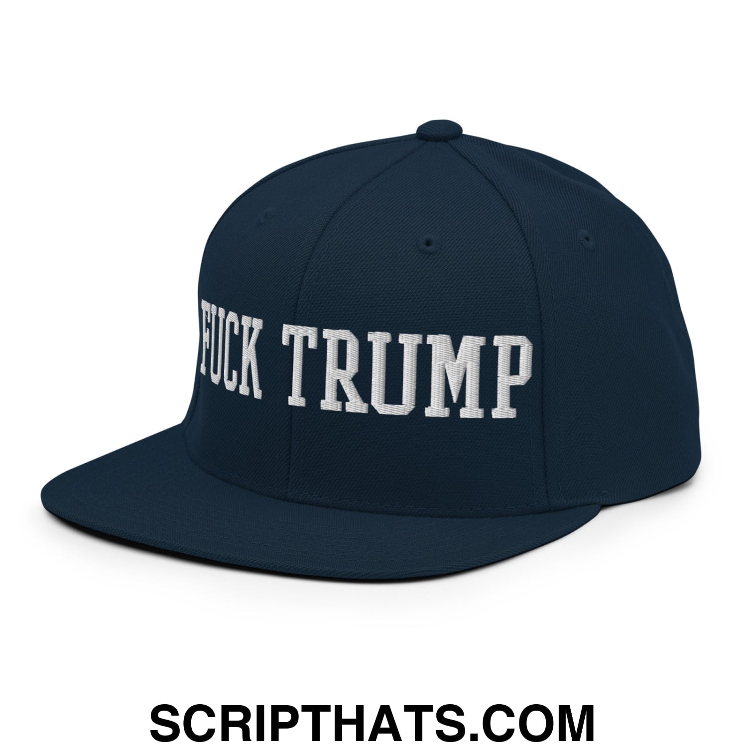 Fuck Trump Embroidered Flat Bill Brim Snapback Hat Dark Navy