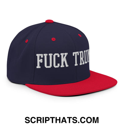 Fuck Trump Embroidered Flat Bill Brim Snapback Hat Navy Red