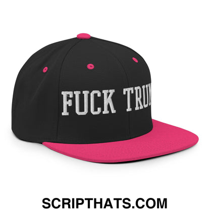 Fuck Trump Embroidered Flat Bill Brim Snapback Hat Black Neon Pink